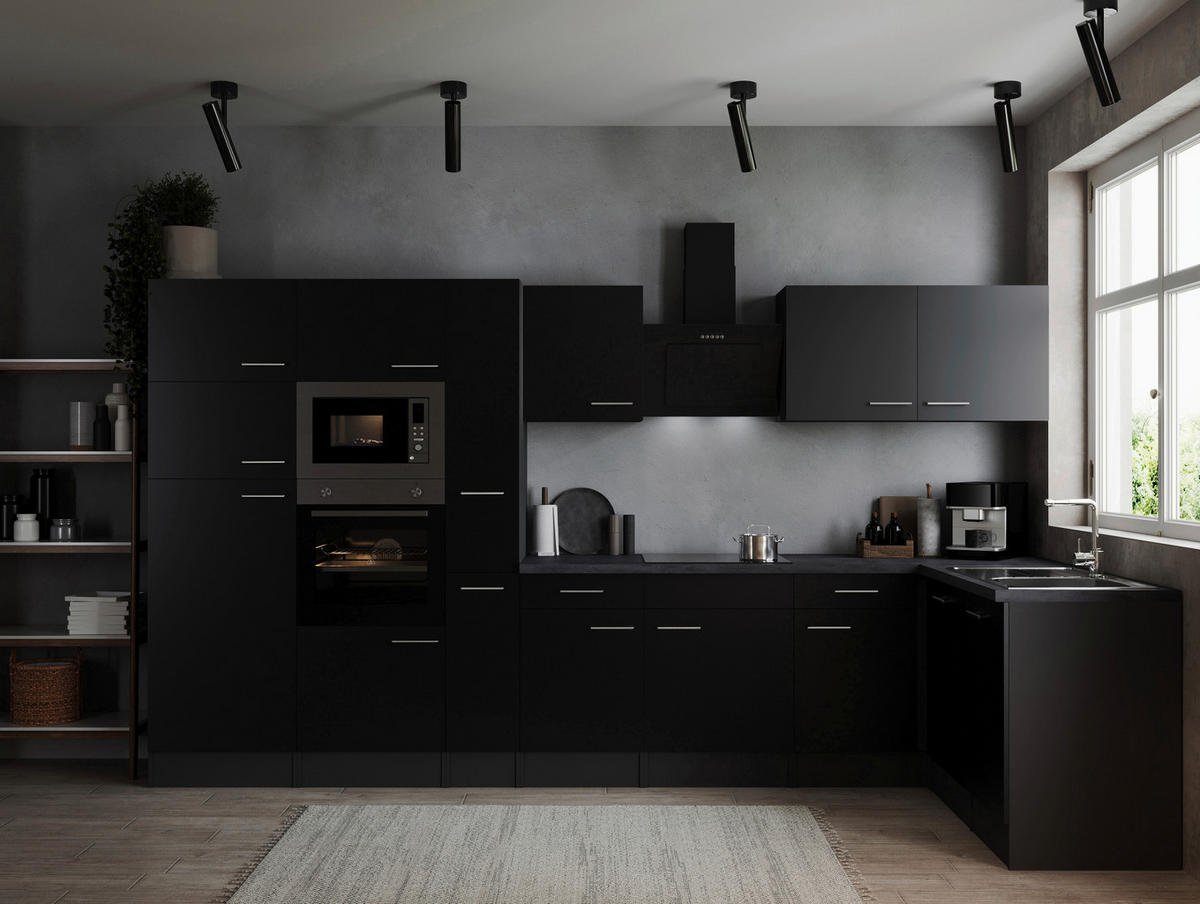 ECKKÜCHE 370/172 cm  in Grau, Schwarz  - Silberfarben/Schwarz, Design, Holzwerkstoff/Metall (370/172cm) - Respekta