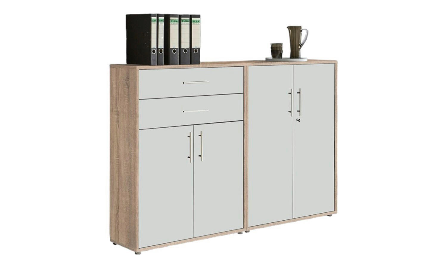 AKTENSCHRANK Weiß, Eichefarben  - Eichefarben/Weiß, MODERN, Holzwerkstoff (168,8/113,6/33cm) - MID.YOU