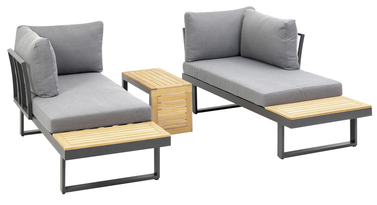 LOUNGEGARNITUR   253/70/175 cm Teakholz Aluminium  - Anthrazit/Grau, Basics, Holz/Textil (253/70/175cm) - Gardenson