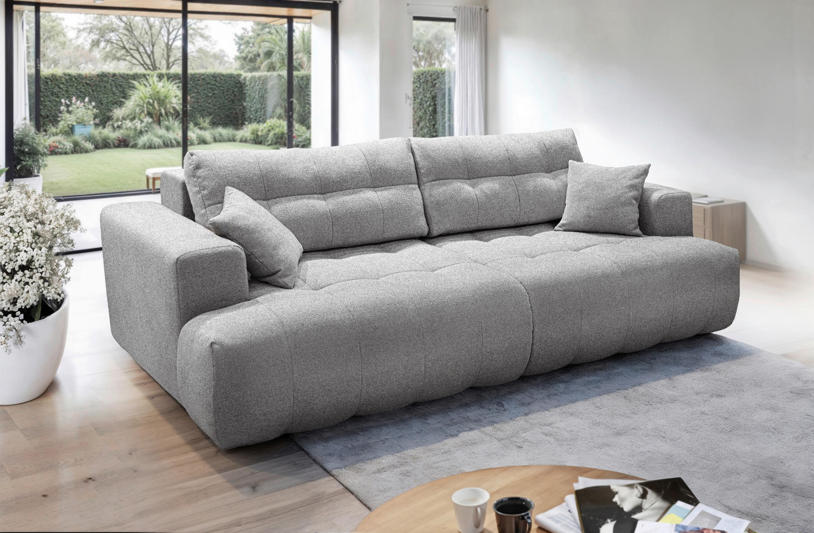 POHOVKA BIG SOFA, plast, textil, kompozitní dřevo, šedá - šedá/černá, Konvenční, kompozitní dřevo/textil (279/90/137cm) - Livetastic
