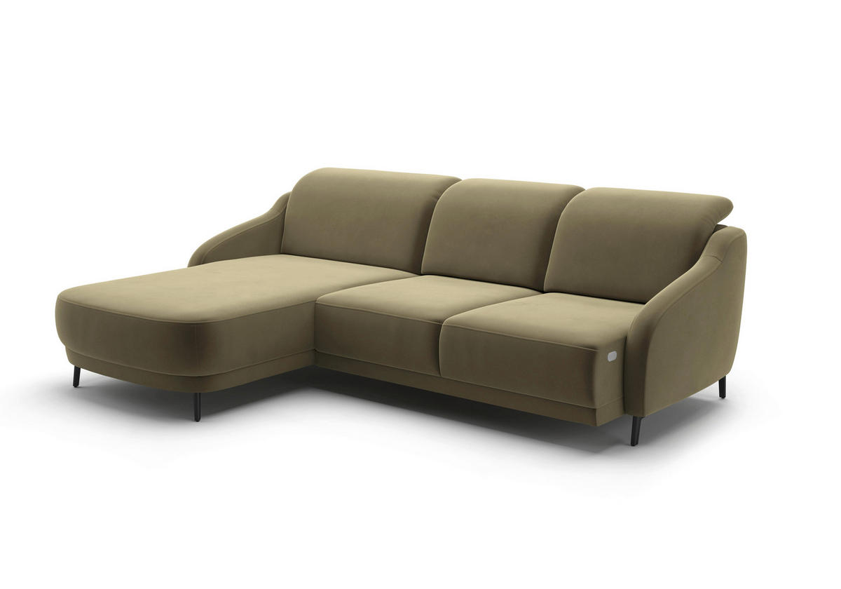 ECKSOFA BLUES V Olivgrün Samt  - Schwarz/Olivgrün, MODERN, Textil/Metall (191/271cm) - Sit & More
