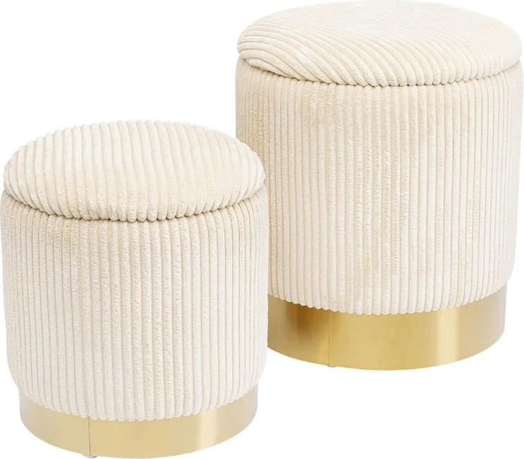 Thumbnail - Kare-Design Hockerset, Creme, Messing, Metall, Textil, 2-teilig, zylindrisch, 30x38x32 cm, stapelbar, Wohnzimmer, Hocker...