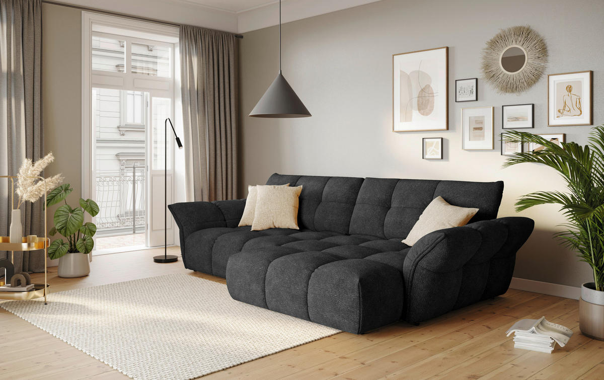 ECKSOFA  in Chenille Schwarz  312/177 cm  - Schwarz, Design, Kunststoff/Textil (312/177cm) - Welnova