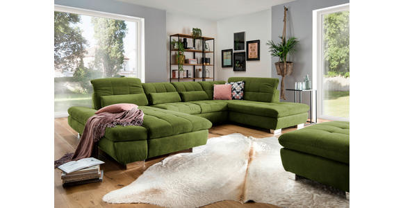 WOHNLANDSCHAFT in Mikrofaser Grün  - Chromfarben/Grün, Design, Kunststoff/Textil (204/350/211cm) - Xora