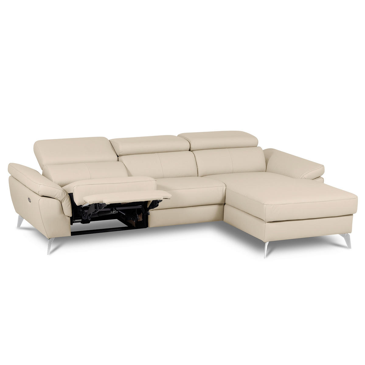 ECKSOFA Lederlook Echtleder Grau  - Chromfarben/Grau, Design, Leder/Textil (252/179cm) - Livetastic