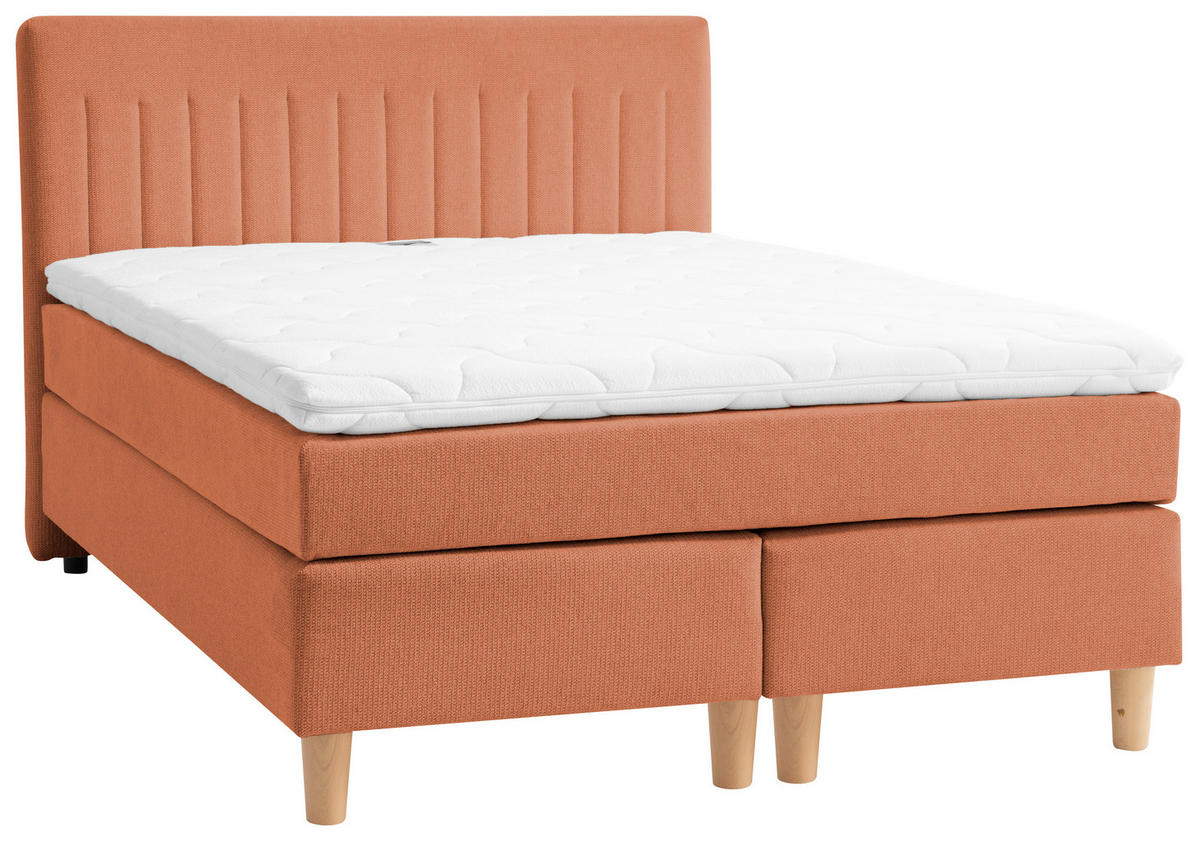 BOXSPRINGBETT 140/200 cm  in Rostfarben  - Rostfarben/Buchefarben, Basics, Holz/Textil (140/200cm) - Boxxx