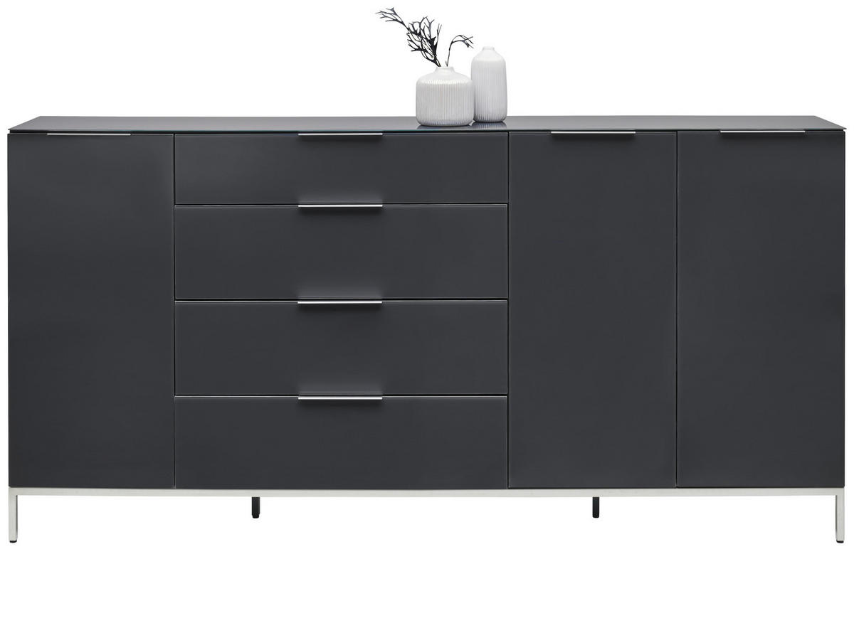 SIDEBOARD 225/99/42 cm  in Anthrazit  - Anthrazit/Alufarben, Design, Glas/Holzwerkstoff (225/99/42cm) - Voleo