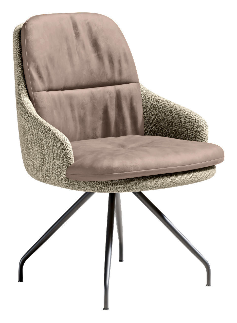 ARMLEHNSTUHL  Beinauswahl, Sitzfläche 360° drehbar, Stoff-/Lederauswahl Velours  Naturfarben, Sandfarben  - Sandfarben/Schwarz, Design, Textil/Metall (60/86/66cm) - Dieter Knoll