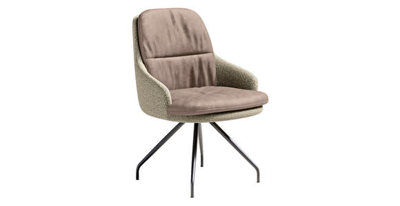 ARMLEHNSTUHL  Beinauswahl, Sitzfläche 360° drehbar, Stoff-/Lederauswahl Velours  Naturfarben, Sandfarben  - Sandfarben/Schwarz, Design, Textil/Metall (60/86/66cm) - Dieter Knoll
