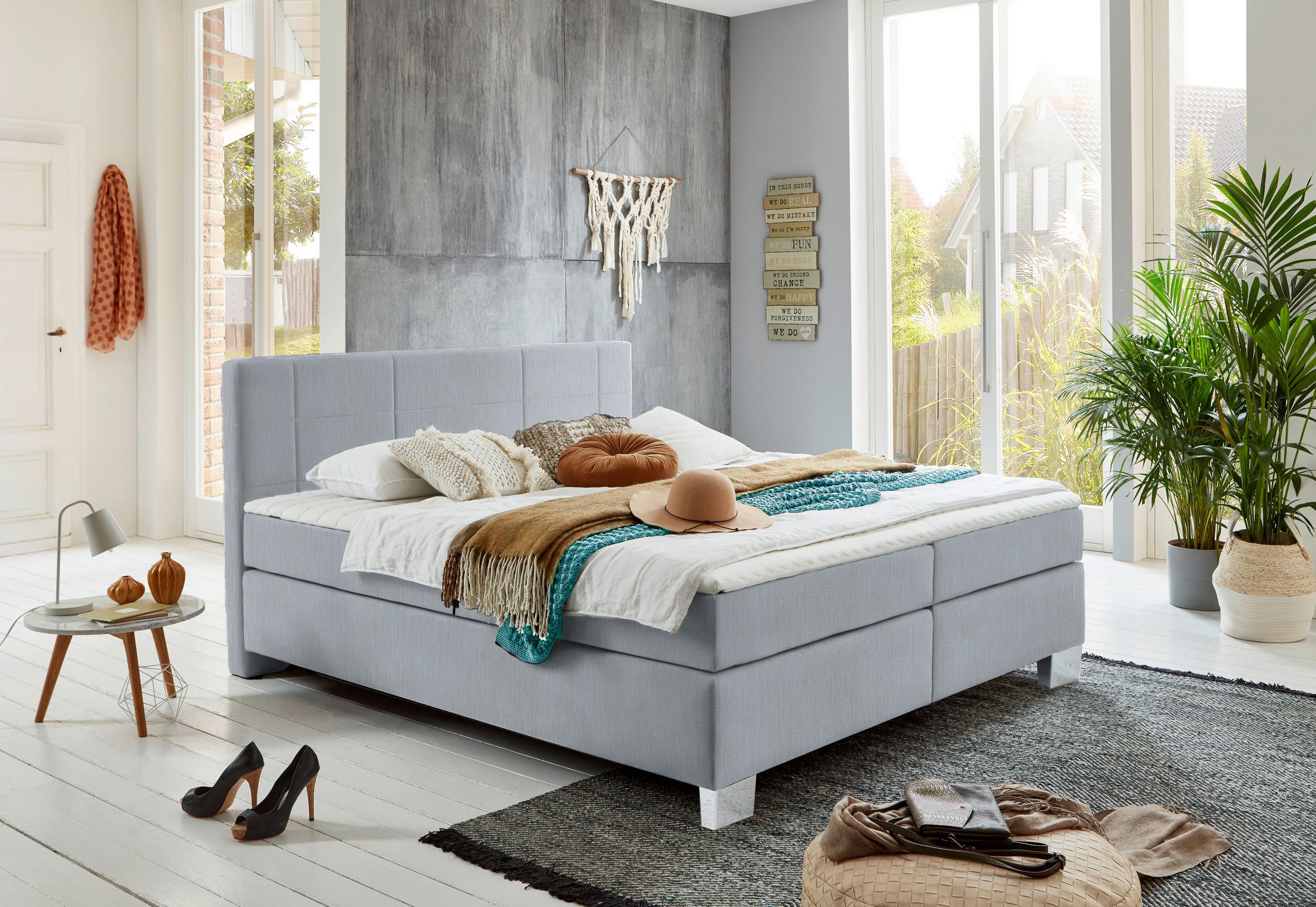BOXSPRINGBETT 200/200 cm  in Pastellblau  - Chromfarben/Pastellblau, Konventionell, Kunststoff/Textil (200/200cm) - Hom`in