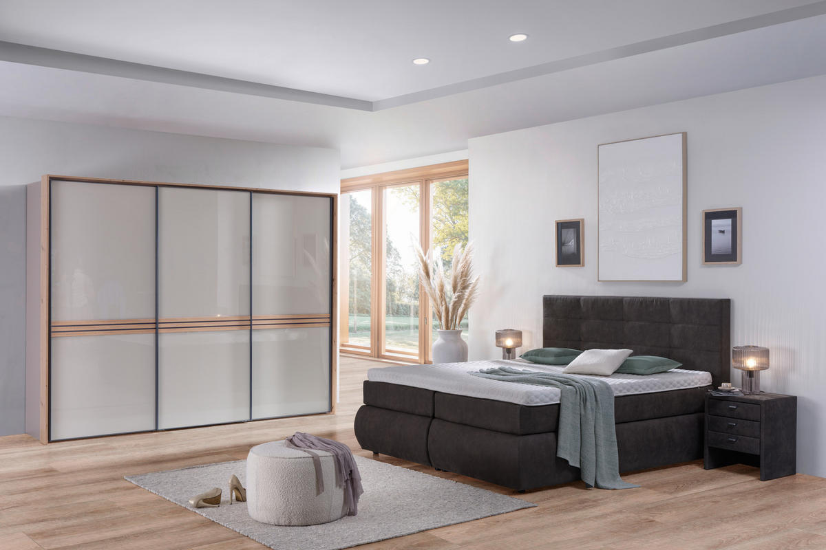 BOXSPRINGBETT 180/200 cm  in Dunkelgrau  - Dunkelgrau/Schwarz, Konventionell, Kunststoff/Textil (180/200cm) - Voleo