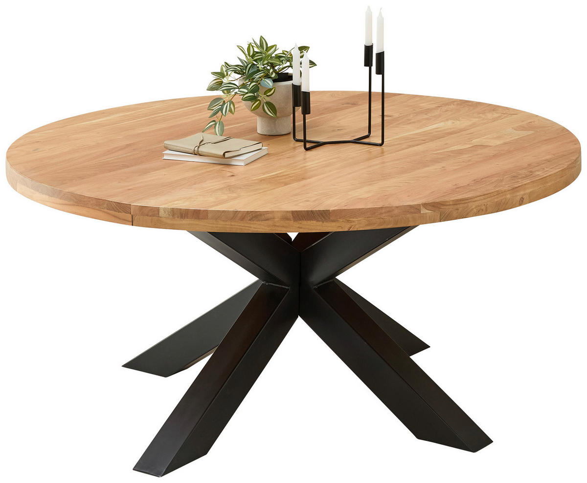 ESSTISCH in Holz, Metall 160/160/75 cm   - Schwarz/Akaziefarben, Modern, Holz/Metall (160/160/75cm) - Livetastic