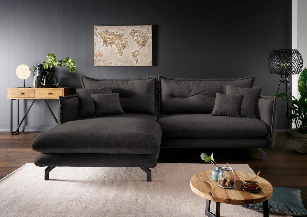 ECKSOFA in Velours Anthrazit  - Türkis/Anthrazit, Modern, Textil/Metall (180/255cm) - Livetastic