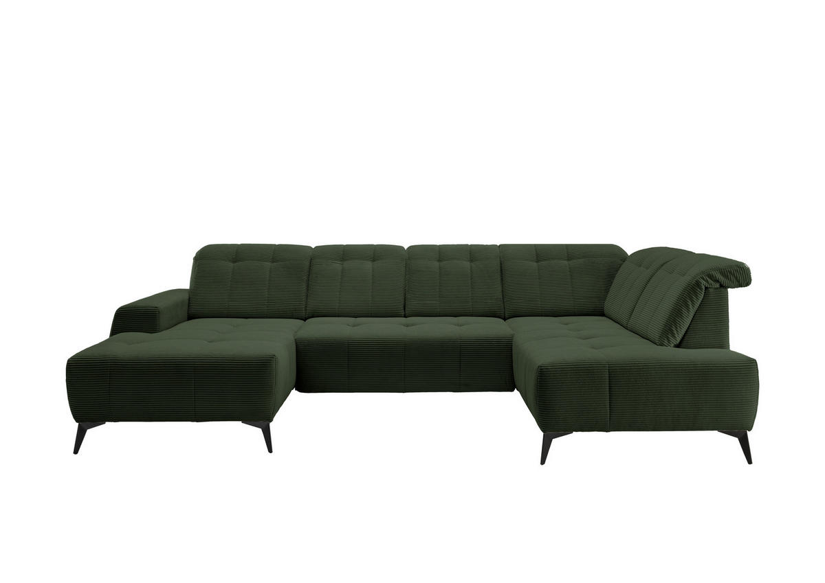 WOHNLANDSCHAFT Cord Dunkelgrün  - Dunkelgrün/Schwarz, Modern, Textil/Metall (180/337/200cm) - Livetastic