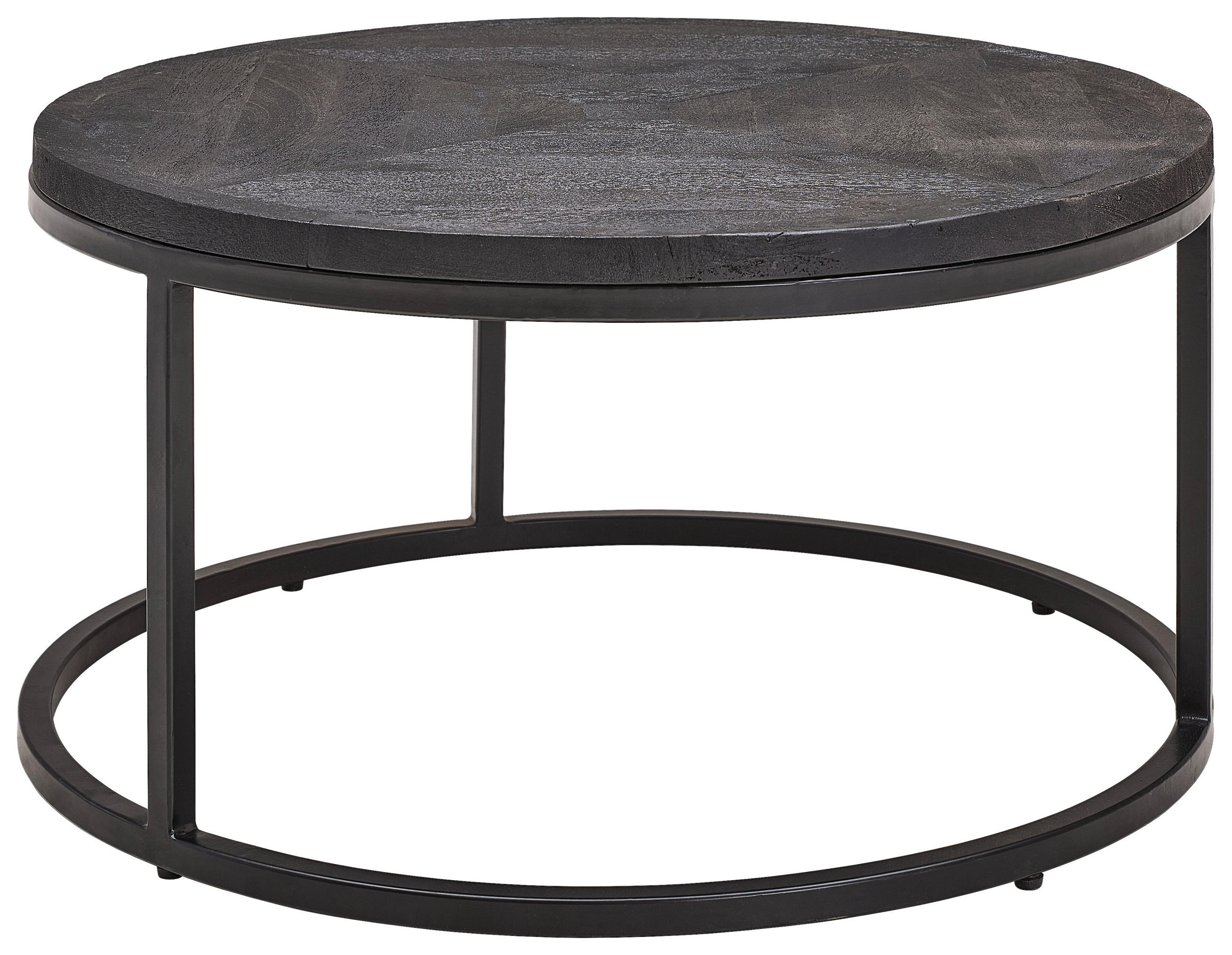 Nassau Couchtisch Mangoholz vollmassiv 70/70/36 cm rund Schwarz  - Schwarz, Design, Holz/Metall (70/70/36cm) - Livetastic