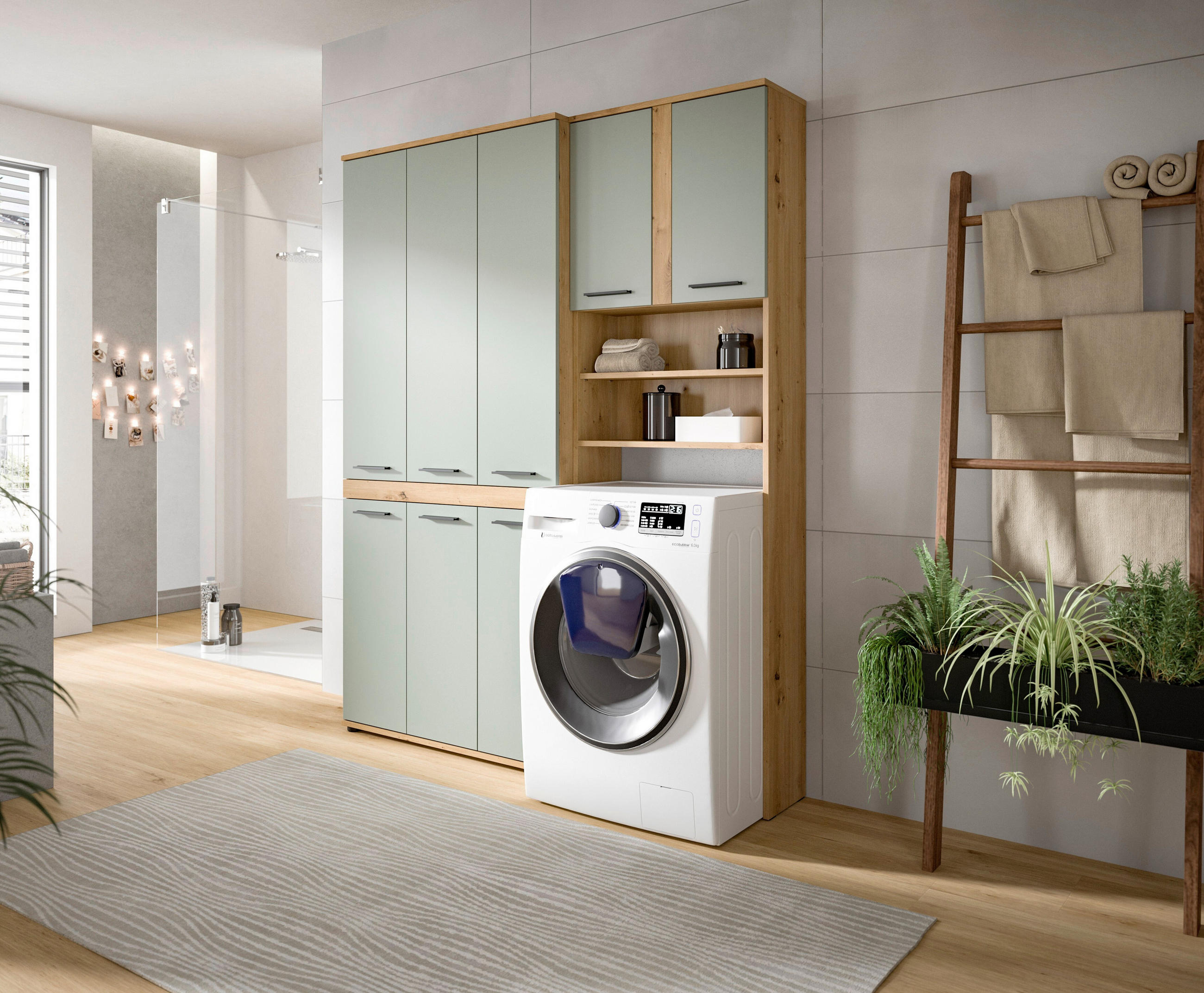 BADEZIMMER 2-teilig  in 153 cm  - Salbeigrün/Schwarz, Trend, Holzwerkstoff/Kunststoff (153cm) - MID.YOU