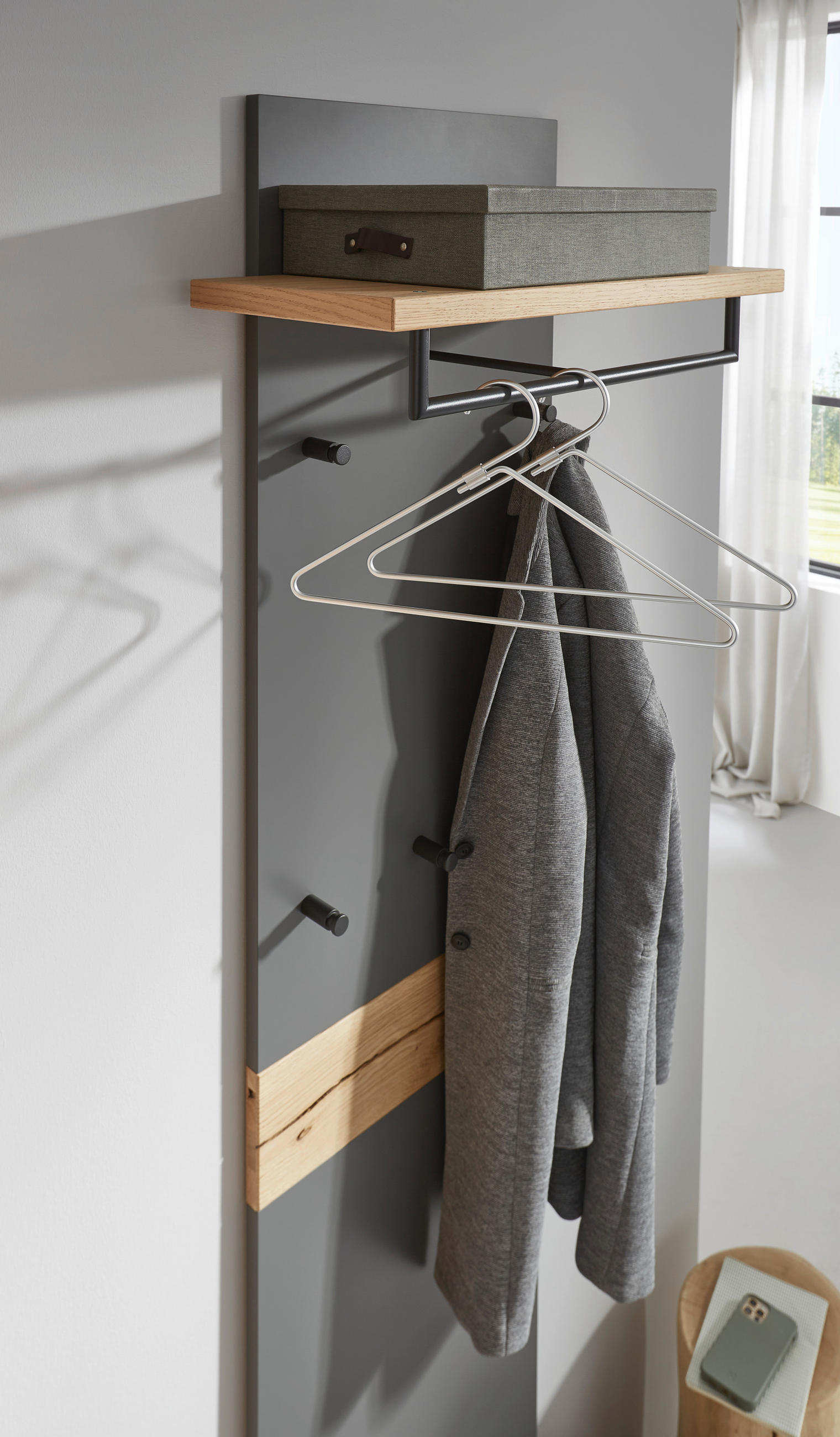 GARDEROBE Grau, Eichefarben - Eichefarben/Grau, Design, Holz (170/200/32cm) - Dieter Knoll
