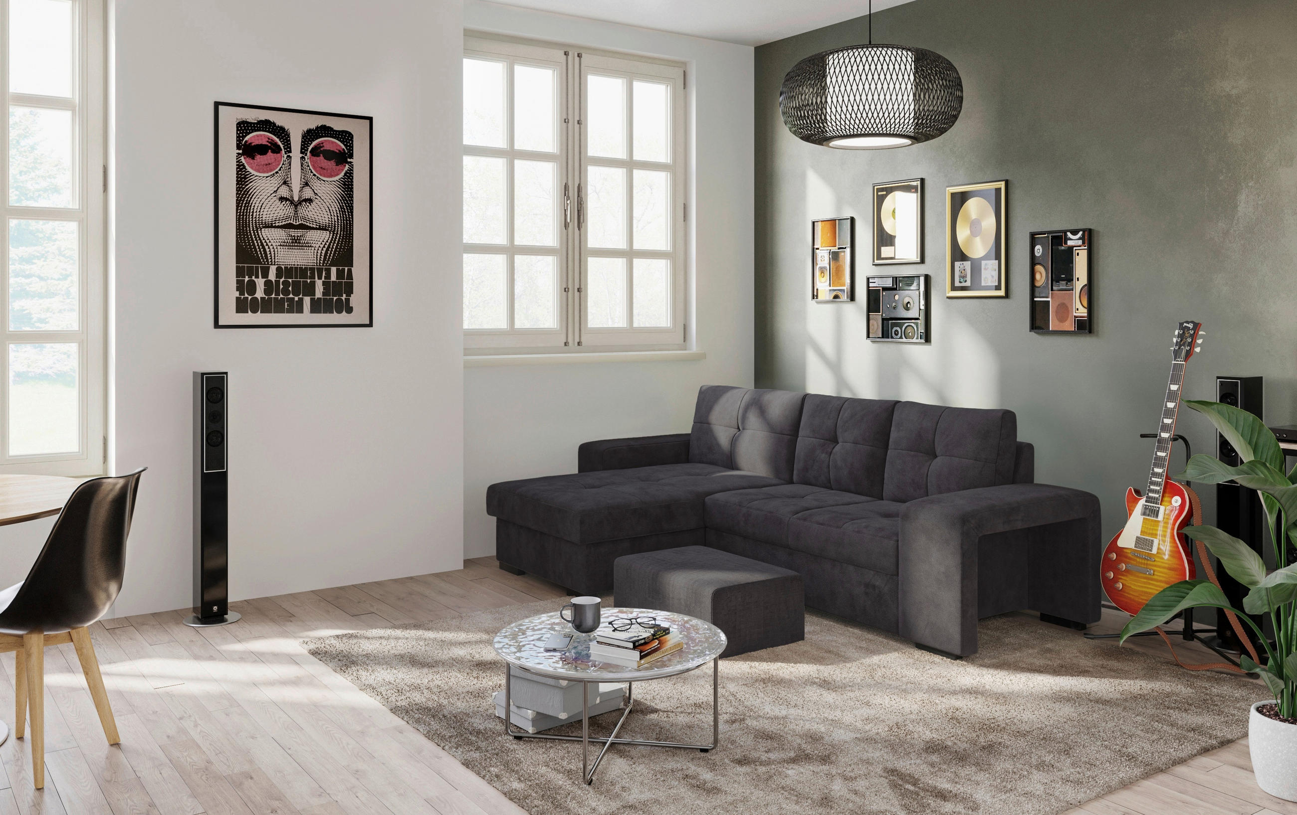 ECKSCHLAFSOFA Schwarz Mikrofaser  - Schwarz, MODERN, Kunststoff/Textil (156/268cm) - MID.YOU
