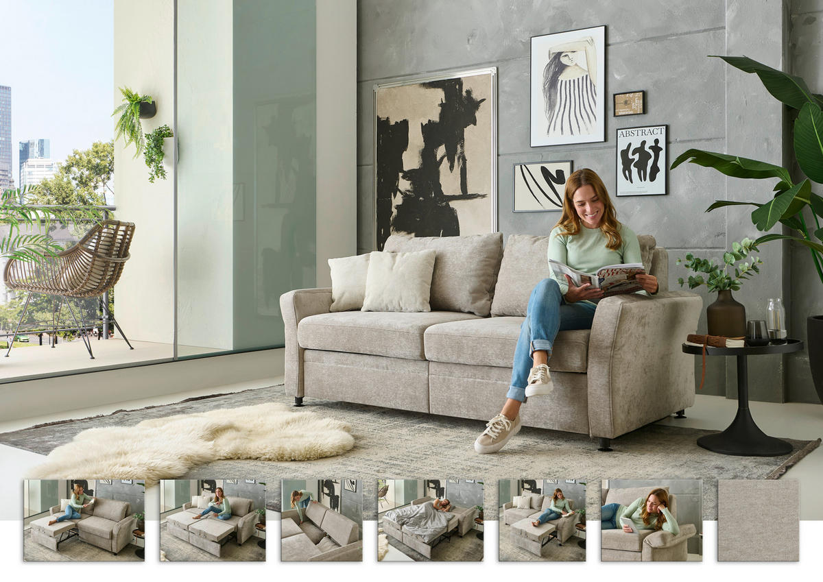 SCHLAFSOFA Chenille Hellbraun  - Hellbraun/Schwarz, KONVENTIONELL, Textil/Metall (186/90/100cm) - Beldomo Style