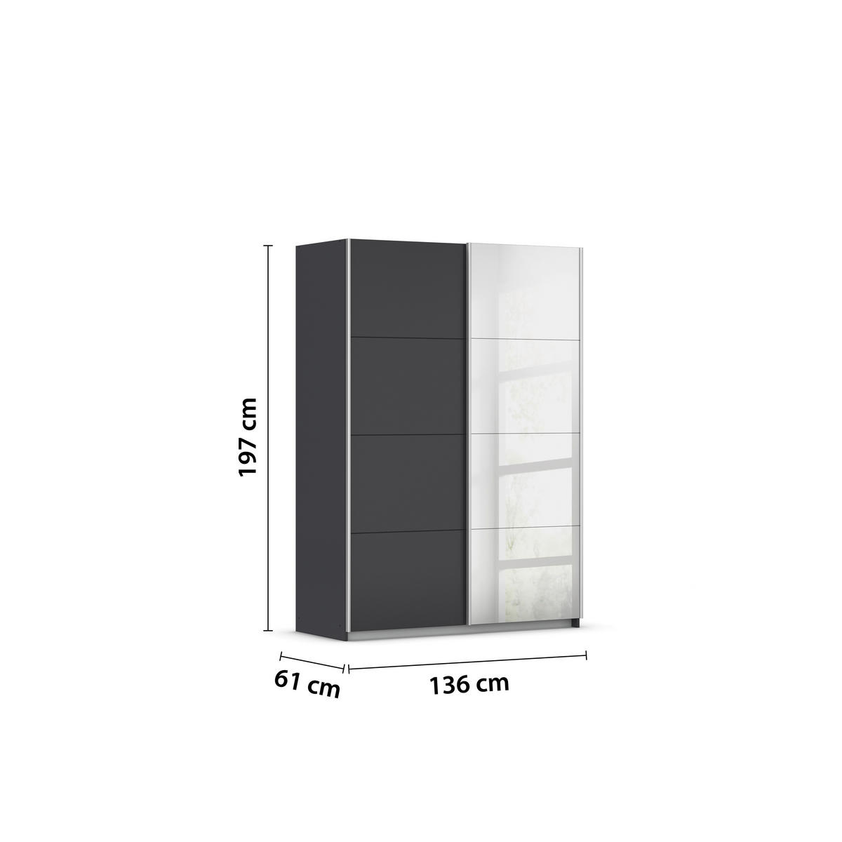 SCHWEBETÜRENSCHRANK in Silberfarben, Graphitfarben  - Silberfarben/Alufarben, Modern, Holzwerkstoff/Metall (136/197/61cm) - Rauch Möbel