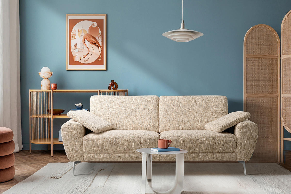 3-SITZER-SOFA SPRING in Webstoff Beige Modern  - Chromfarben/Beige, Design, Textil/Metall (187/85/92cm) - Livetastic