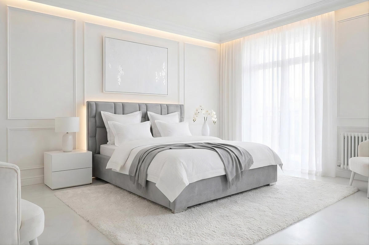 Pat Tapițat, 180/200 cm, gri - gri, Basics, textil (180/200cm) - Voleo
