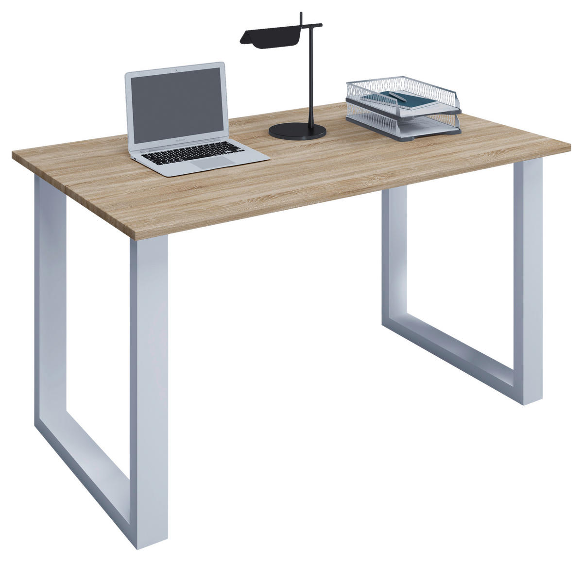 SCHREIBTISCH 140/50/76 cm Weiss, Sonoma Eiche  - Weiss/Sonoma Eiche, Modern, Holzwerkstoff/Metall (140/50/76cm) - MID.YOU