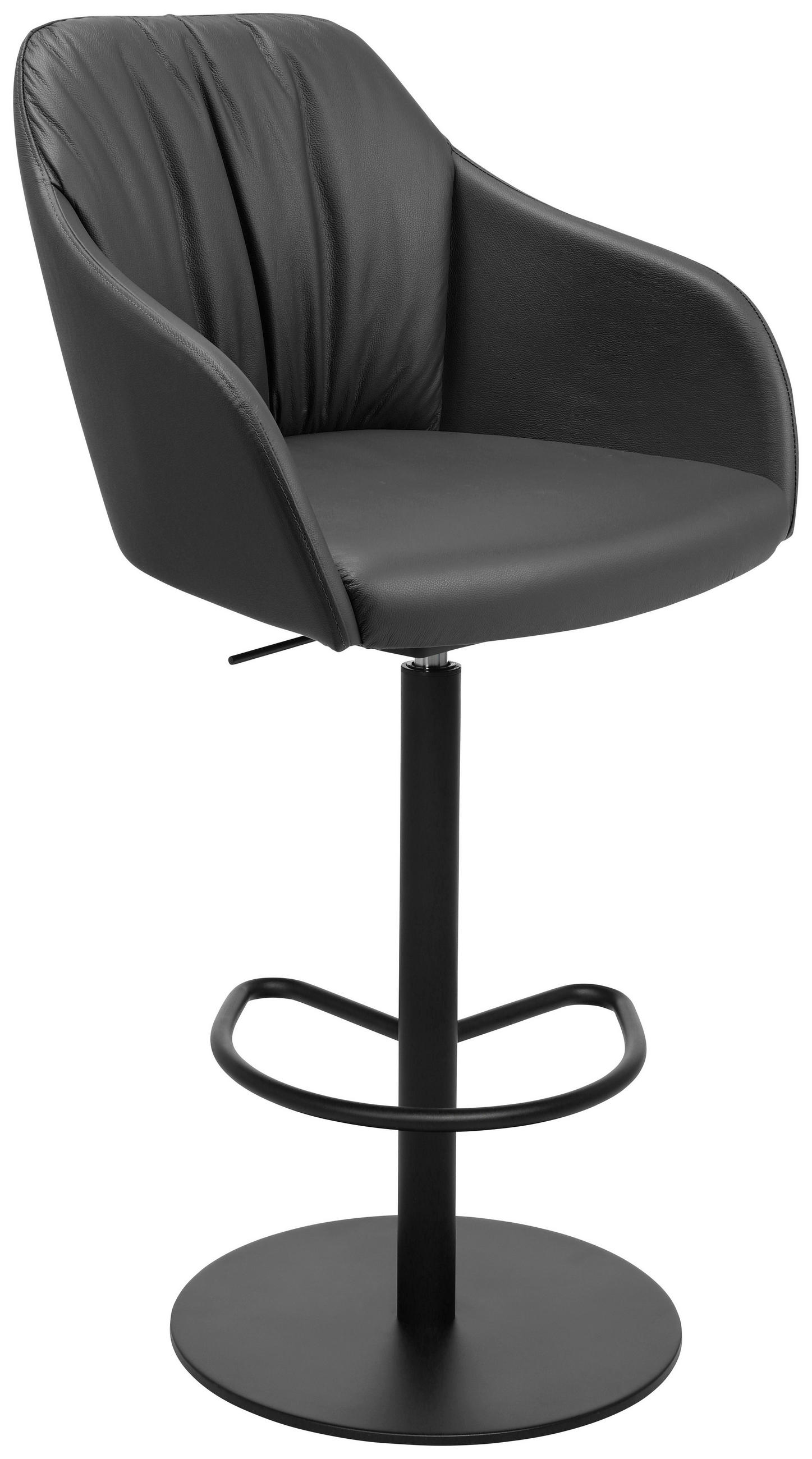 BARHOCKER Echtleder Anthrazit Stahl Sitzfläche 360° drehbar, Lederauswahl  - Anthrazit/Schwarz, Design, Leder/Metall (59/109,5-120/61cm) - Johann Jakob