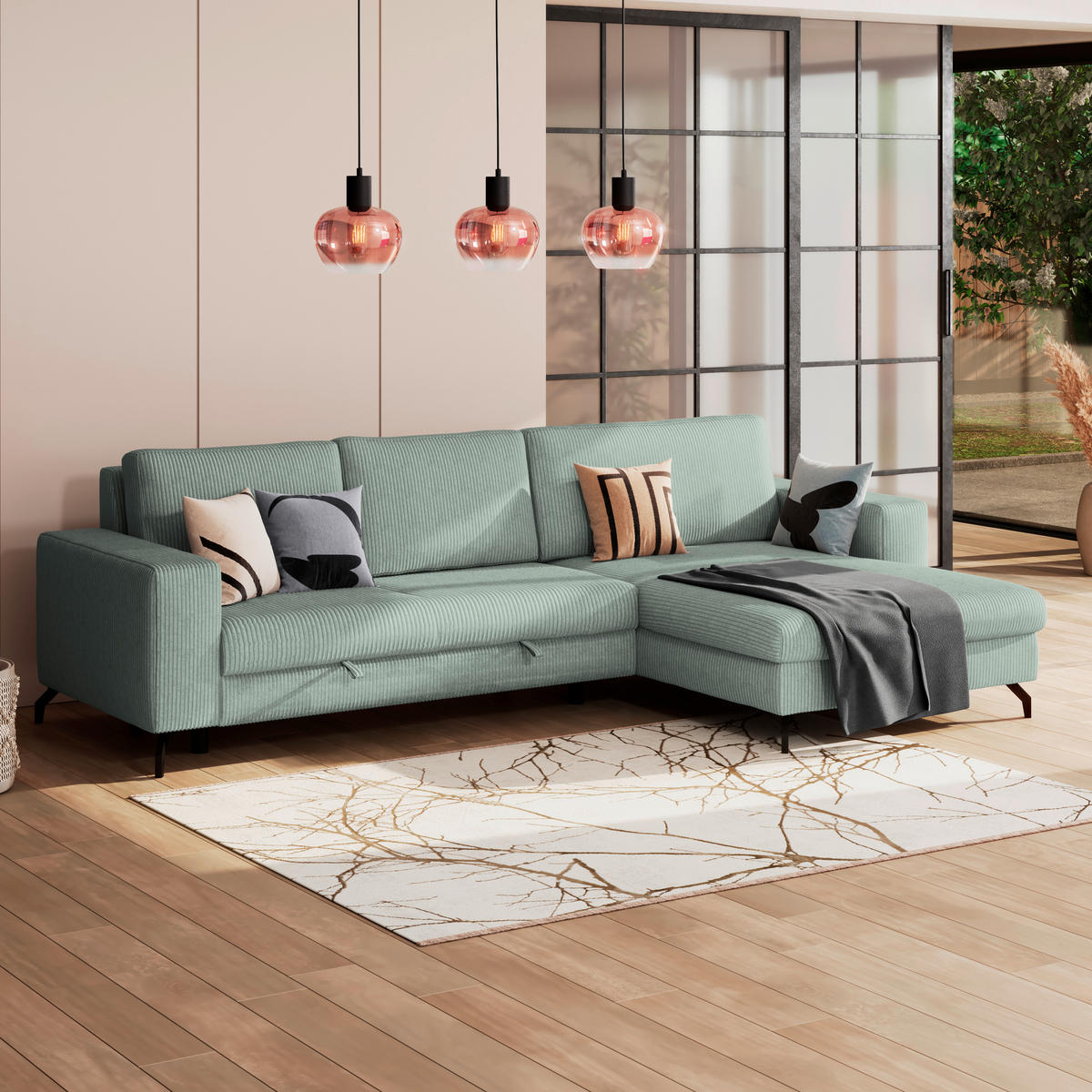 ECKSOFA Salbeigrün  - Salbeigrün, Trend, Textil (290/178cm) - P & B