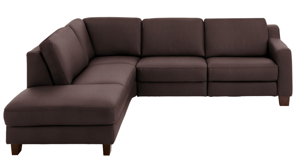 ECKSOFA in Echtleder Dunkelbraun  - Eichefarben/Dunkelbraun, Design, Leder/Holz (235/259cm) - Valdera