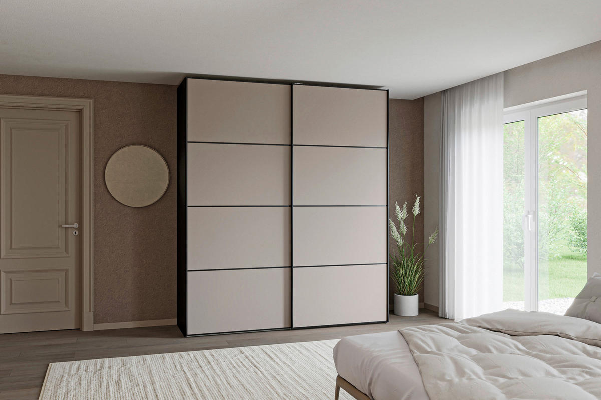 SCHWEBETÜRENSCHRANK 203/236/65 cm 2-türig Hellbraun, Schwarz  - Hellbraun/Schwarz, Design, Holzwerkstoff/Metall (203/236/65cm) - Jutzler