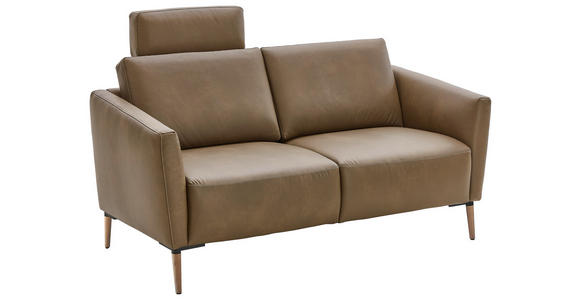 2-SITZER-SOFA Olivgrün Echtleder - Eichefarben/Beige, Natur, Leder/Holz (182/86/87cm) - Valnatura
