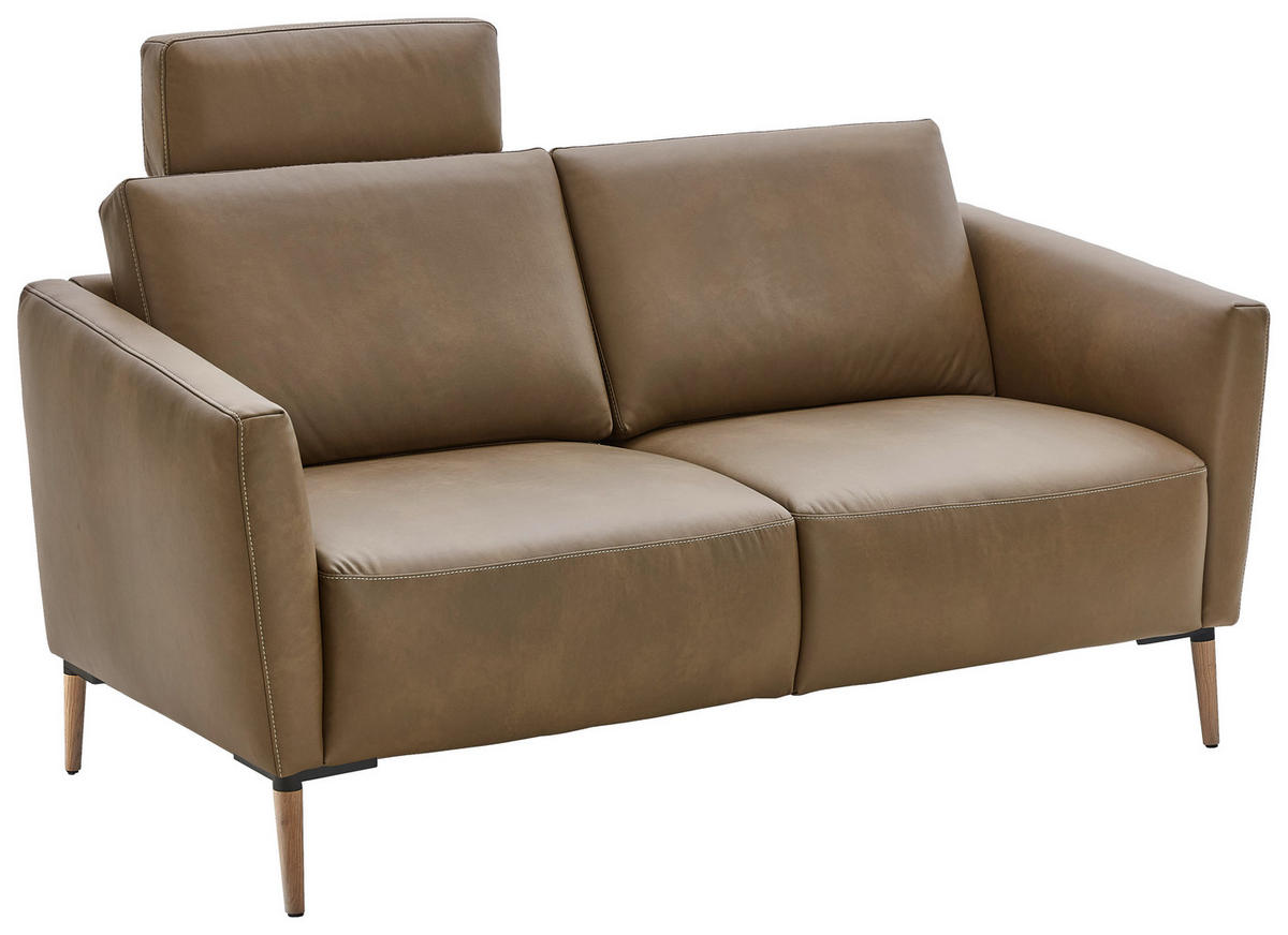 2-SITZER-SOFA in Echtleder Olivgrün  - Eichefarben/Beige, Natur, Leder/Holz (182/86/87cm) - Valnatura