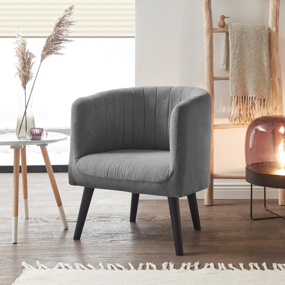 COCKTAILSESSEL in Mikrovelours Dunkelgrau  - Dunkelgrau/Schwarz, Basics, Holz/Textil (61/82/58cm) - Livetastic