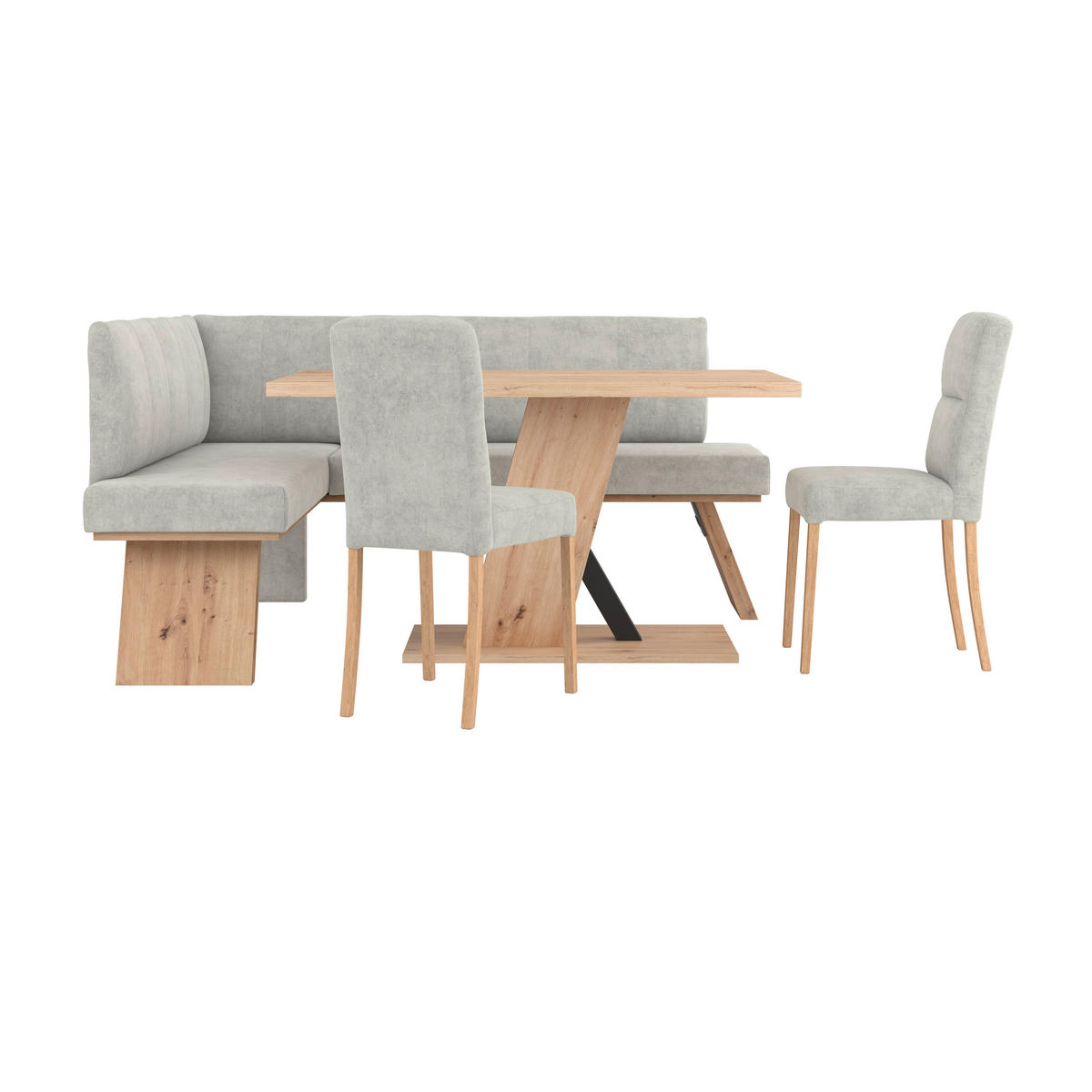 ECKBANK 140/160 cm Webstoff Hellgrau   - Eichefarben/Hellgrau, KONVENTIONELL, Textil (140/160cm) - Livetastic