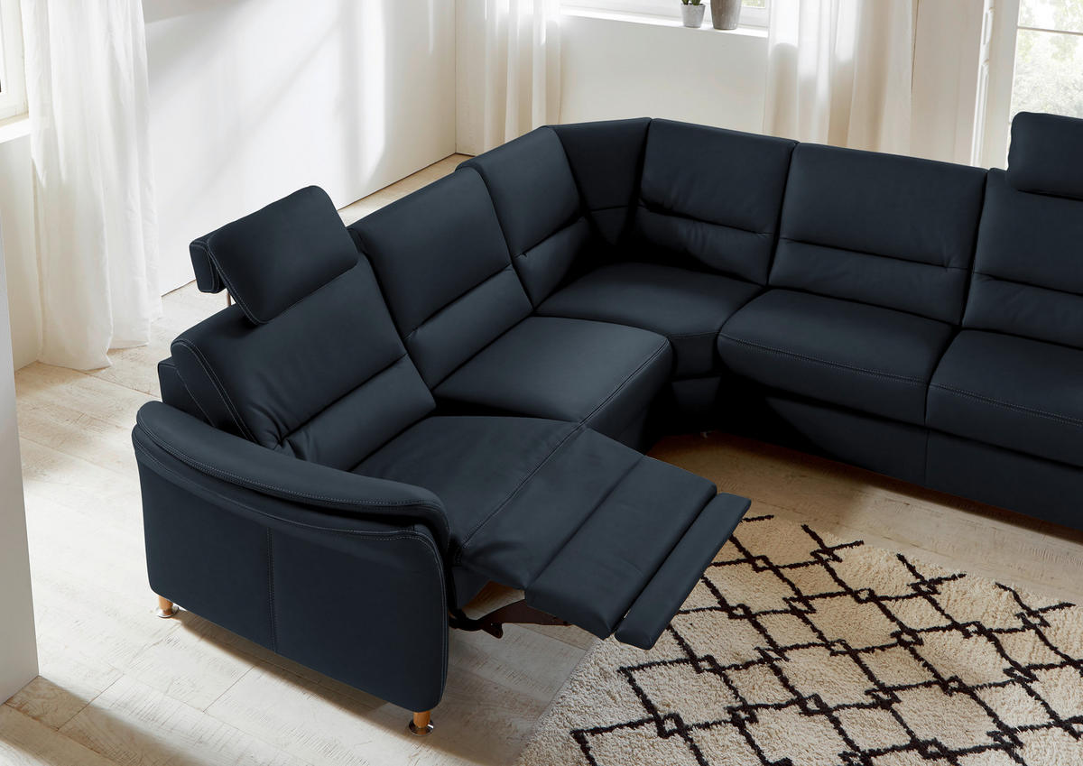 ECKSOFA in Echtleder Dunkelblau  - Eichefarben/Beige, Konventionell, Leder/Holz (262/262cm) - Beldomo Premium