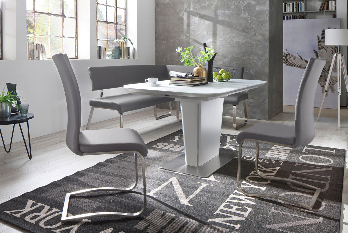 ECKBANK Lederlook Grau, Edelstahlfarben   - Edelstahlfarben/Grau, Design, Textil/Metall (200cm) - Livetastic