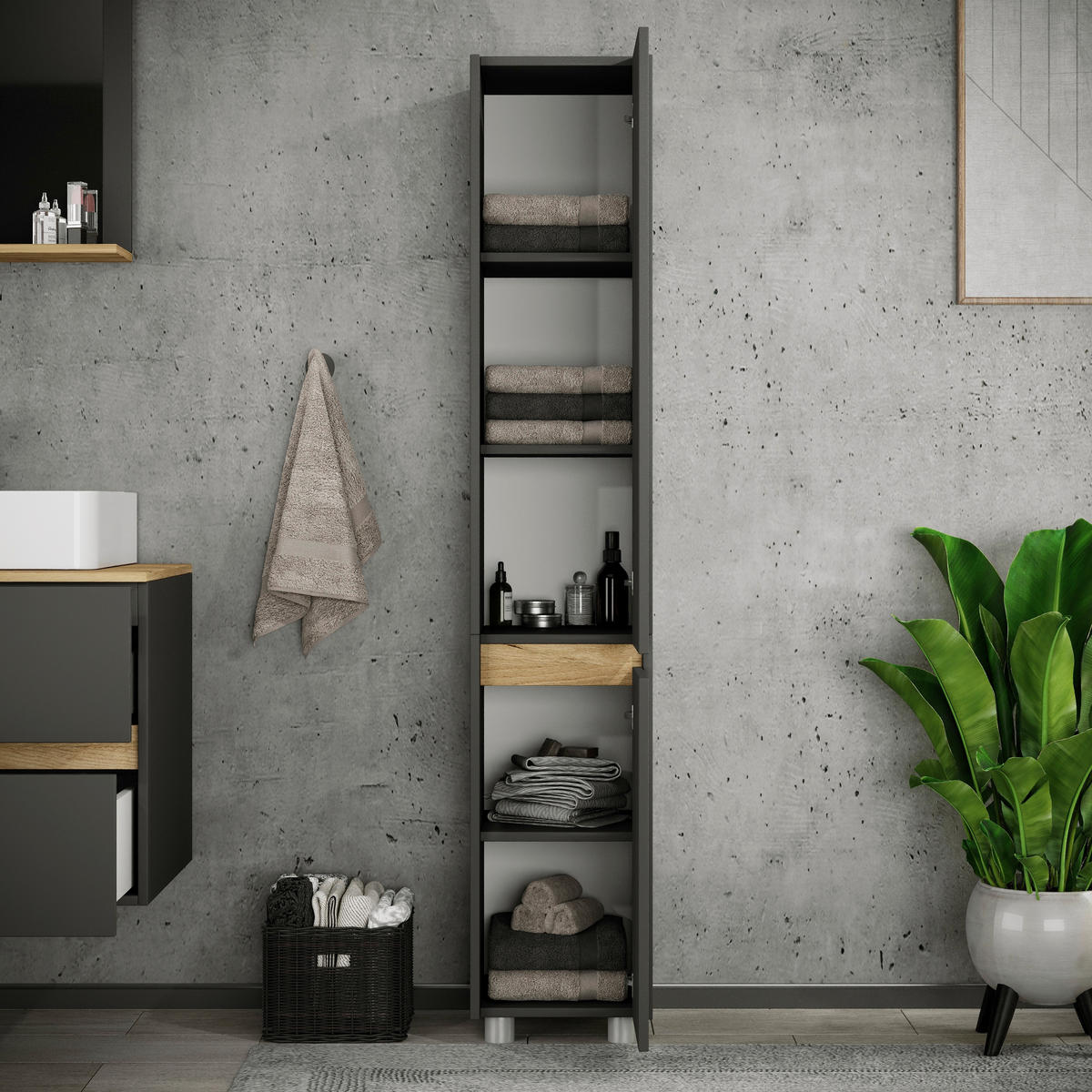 HOCHSCHRANK 30/165/33 cm  - Honigeiche/Anthrazit, Trend, Holzwerkstoff/Kunststoff (30/165/33cm) - MID.YOU