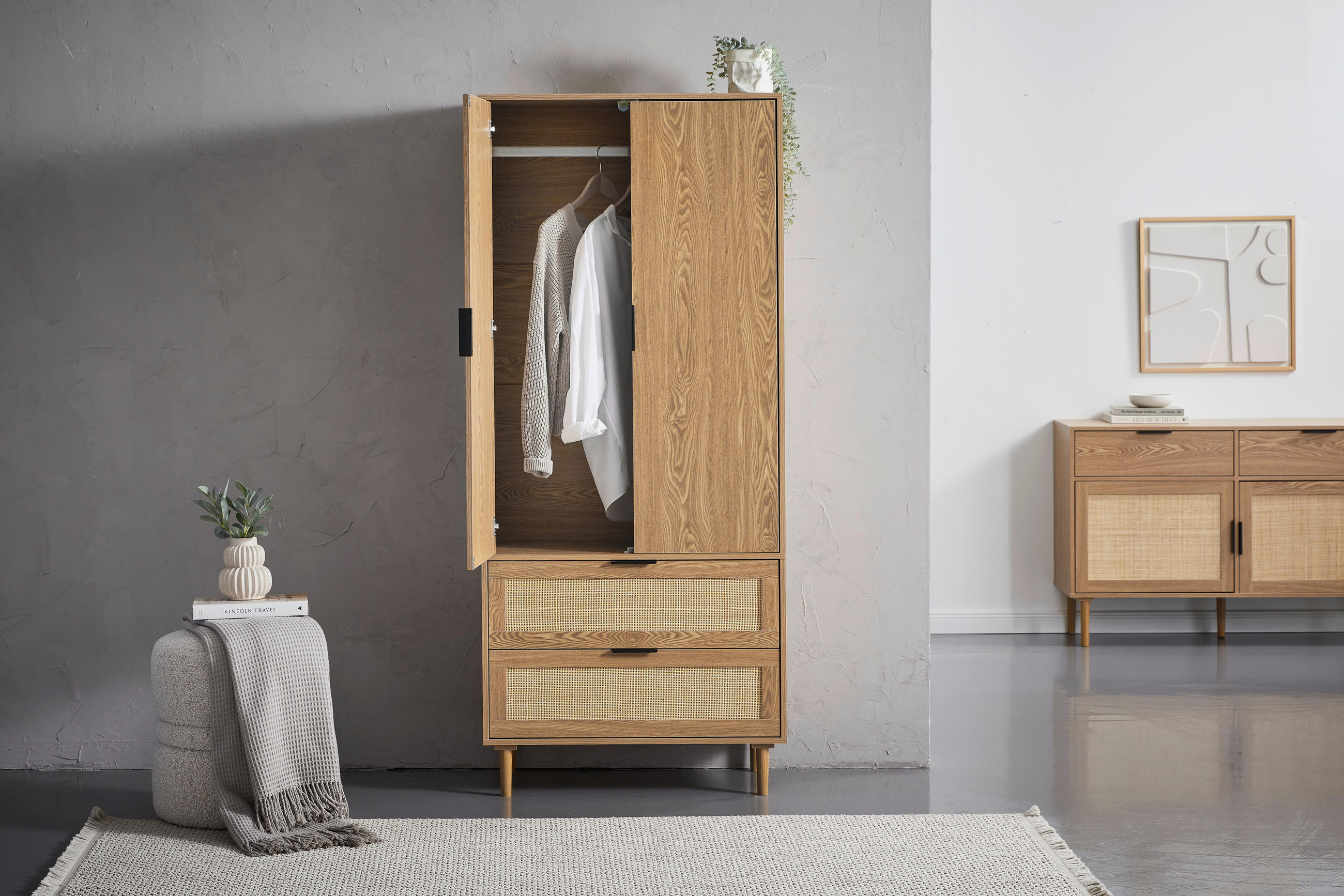 GARDEROBENSCHRANK 80/190/40 cm  - Schwarz/Naturfarben, Natur, Holz/Holzwerkstoff (80/190/40cm) - MID.YOU