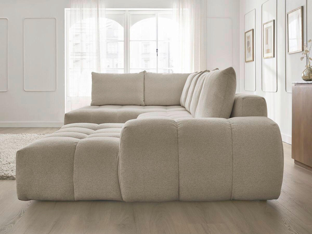ECKSCHLAFSOFA EVEREST  mit Rücken echt, Armteil links, Armteil rechts Flachgewebe Taupe  - Taupe/Schwarz, MODERN, Kunststoff/Textil (212/423/198cm)