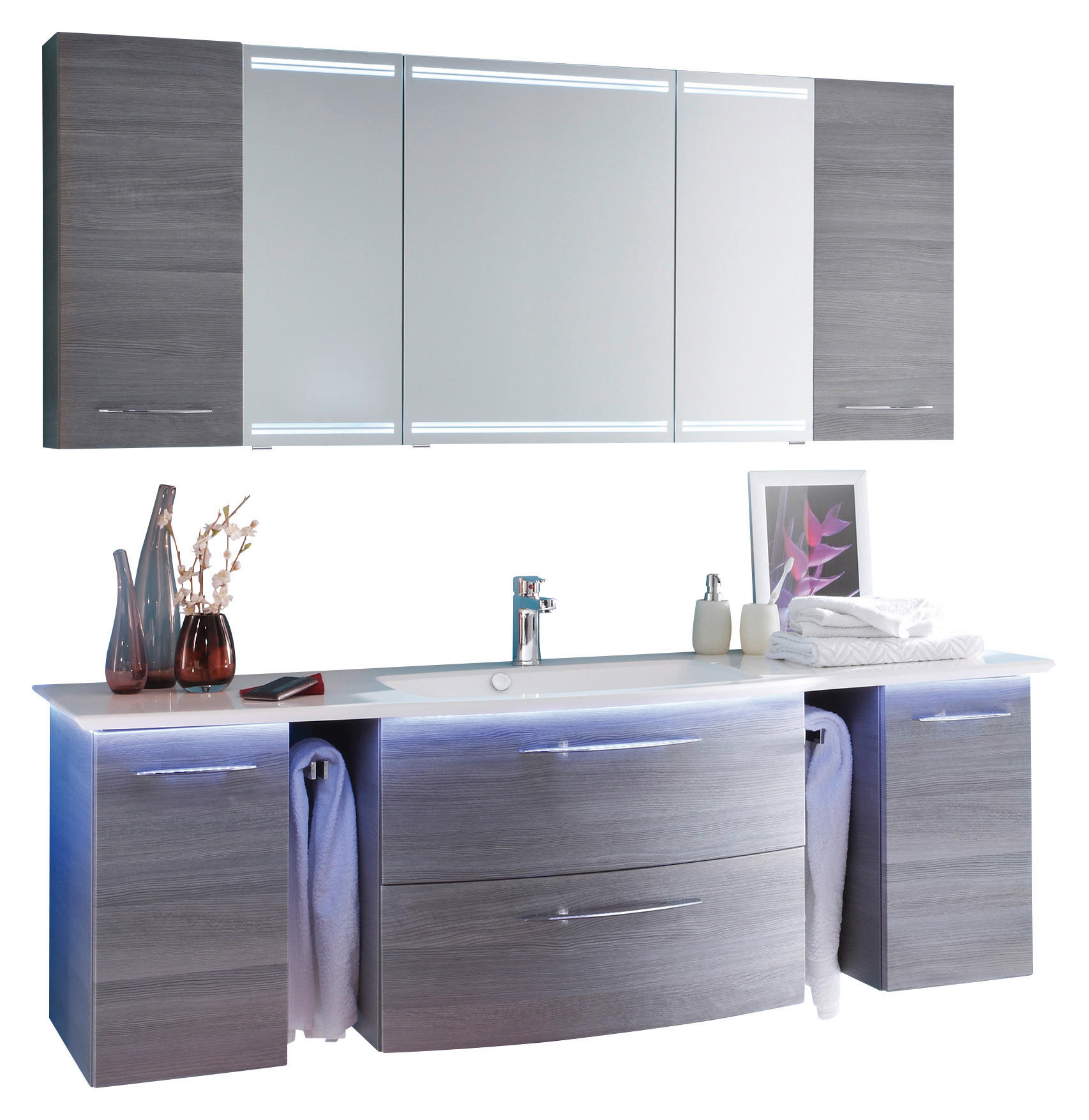BADEZIMMER 7-teilig  in  - Chromfarben/Graphitfarben, KONVENTIONELL, Glas/Holzwerkstoff (171,5/200/90/50cm) - Sadena
