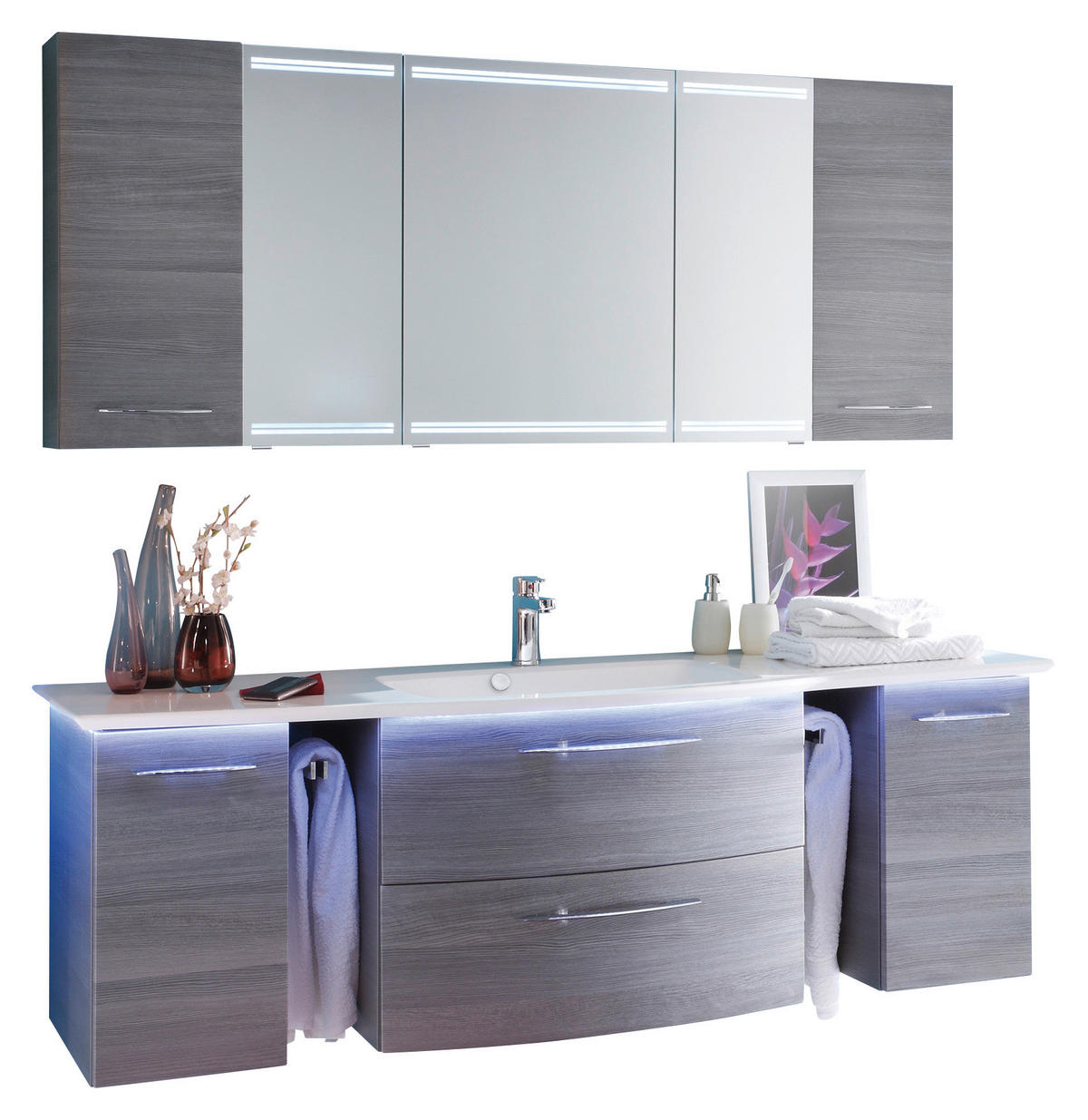 BADEZIMMER 7-teilig  in  - Chromfarben/Graphitfarben, KONVENTIONELL, Glas/Holzwerkstoff (171,5/200/90/50cm) - Sadena