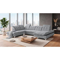WOHNLANDSCHAFT Mikrovelours Hellgrau  - Kaschmir/Hellgrau, Modern, Kunststoff/Textil (245/348/168cm) - MID.YOU