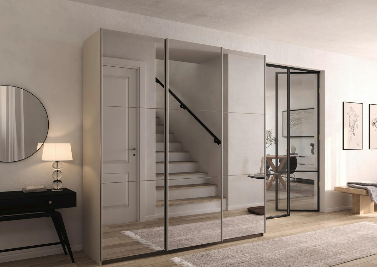 GARDEROB MED SKJUTDÖRRAR 196/210/59 cm,  i champagne, 3 dörrar  - champagne, Trend, metall/trämaterial (196/210/59cm) - Rauch Möbel