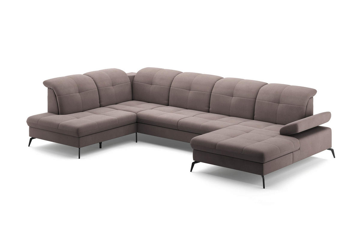 WOHNLANDSCHAFT Taupe Flachgewebe  - Taupe/Schwarz, KONVENTIONELL, Textil/Metall (231/357/185cm) - Sit & More