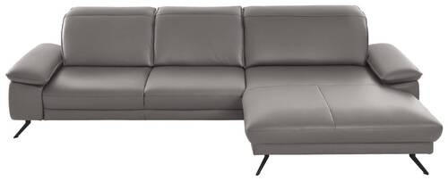 ECKSOFA in Echtleder Grau  328/193 cm  - Schwarz/Grau, Design, Leder/Metall (328/193cm) - Dieter Knoll