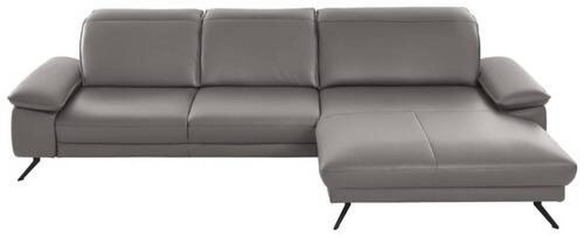 ECKSOFA in Echtleder Grau  328/193 cm  - Schwarz/Grau, Design, Leder/Metall (328/193cm) - Dieter Knoll