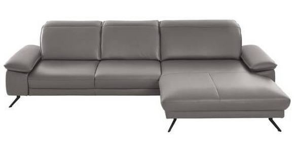 ECKSOFA in Echtleder Grau  - Schwarz/Grau, Design, Leder/Metall (328/193cm) - Dieter Knoll