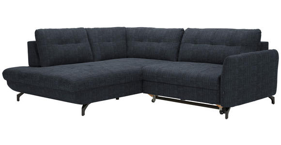 ECKSOFA in Flachgewebe, Leinenoptik Dunkelblau 208/247 cm - Schwarz/Dunkelblau, Design, Textil/Metall (208/247cm) - Xora