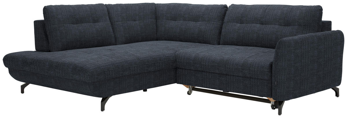 ECKSOFA in Flachgewebe, Leinenoptik Dunkelblau  - Schwarz/Dunkelblau, Design, Textil/Metall (208/247cm) - Xora